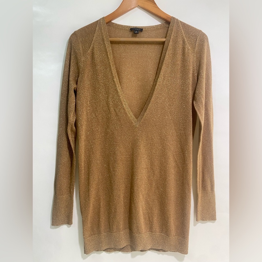 Ann Taylor Shimmering Gold V-Neck Sweater